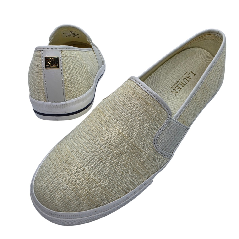 Lauren Ralph Lauren Jinny Cream Woven‎ Slip On Sneakers Womens 8B Raffia Flats